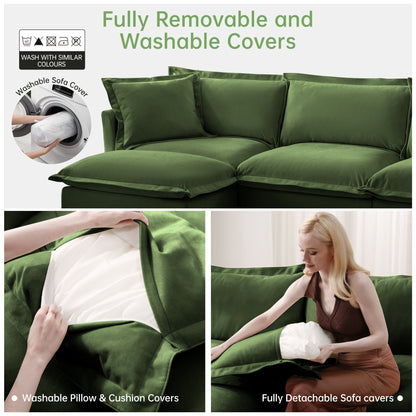 Chenille 3-Seat Slipcovered Sofa with Ottomans