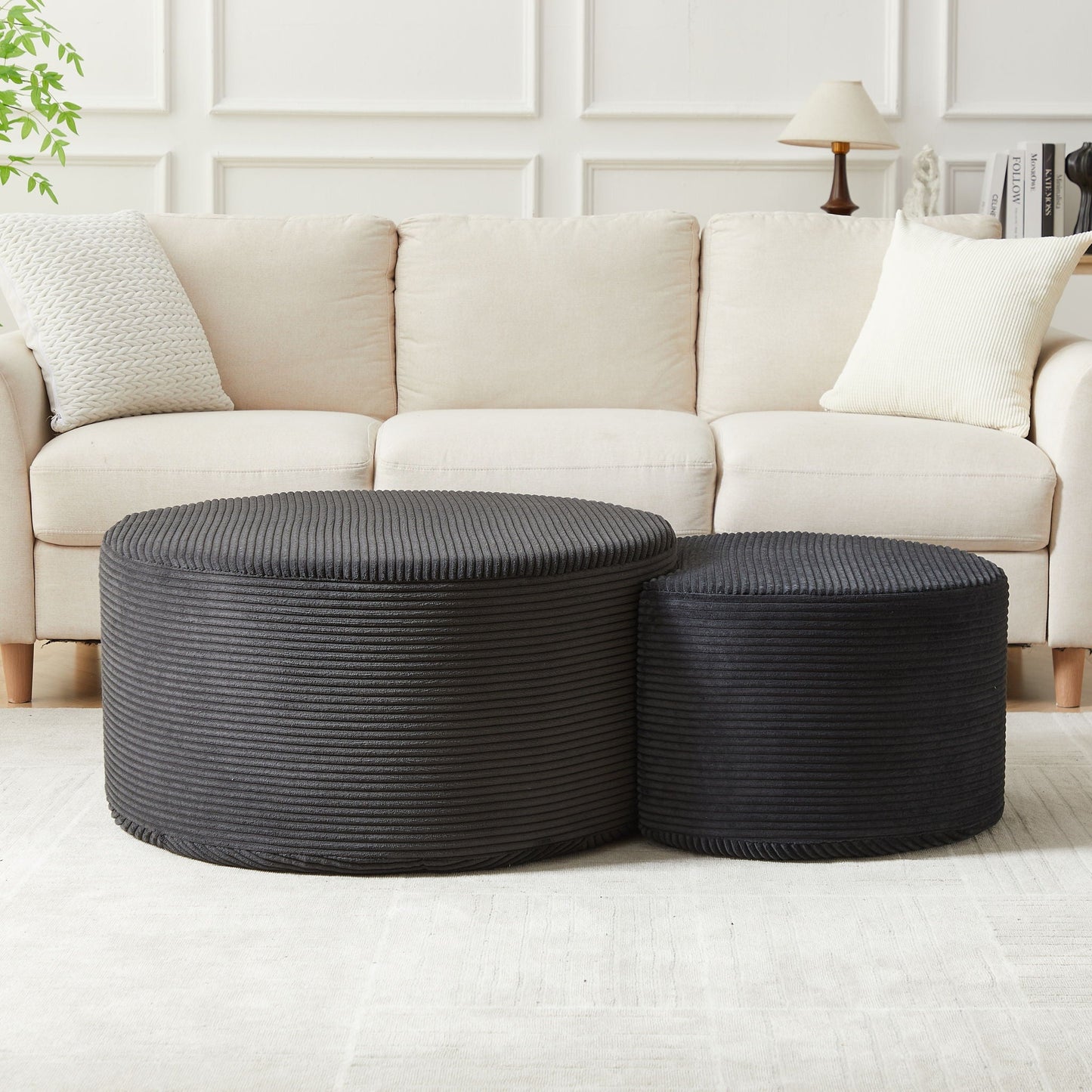 Modern Upholstered Round Coffee Table For Living Room (Set of 2)