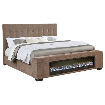 Senna Upholstered Queen Audio Flame Visualizer Bed Brown