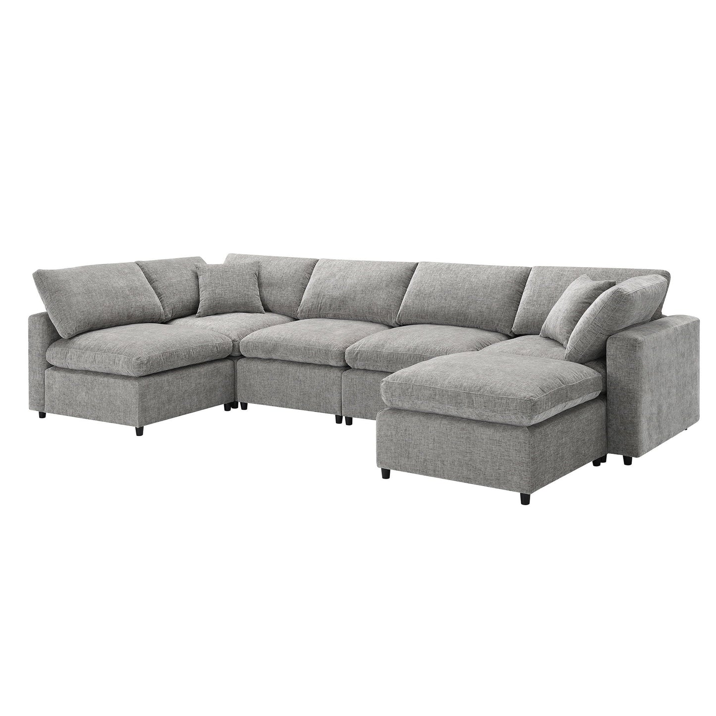 Modern Modular Cloud Sofa Bed, 6 Seat Sectional Couch Set With Ottoman, Free Combination, Convertible U Shaped Sleeper Sofa For Living Room