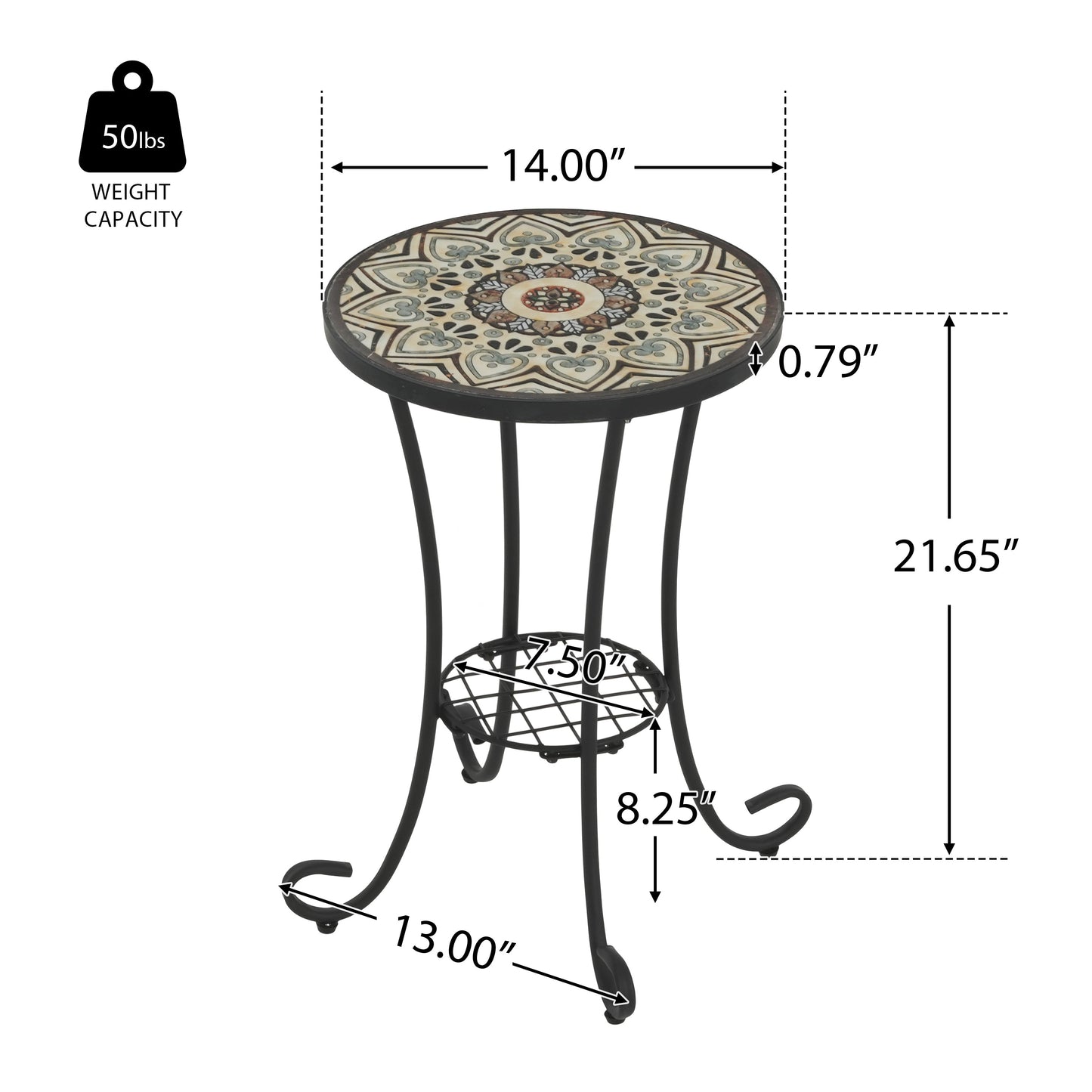 Patio Side Table with Shelf, Brown and Black