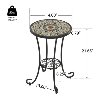 Patio Side Table with Shelf, Brown and Black