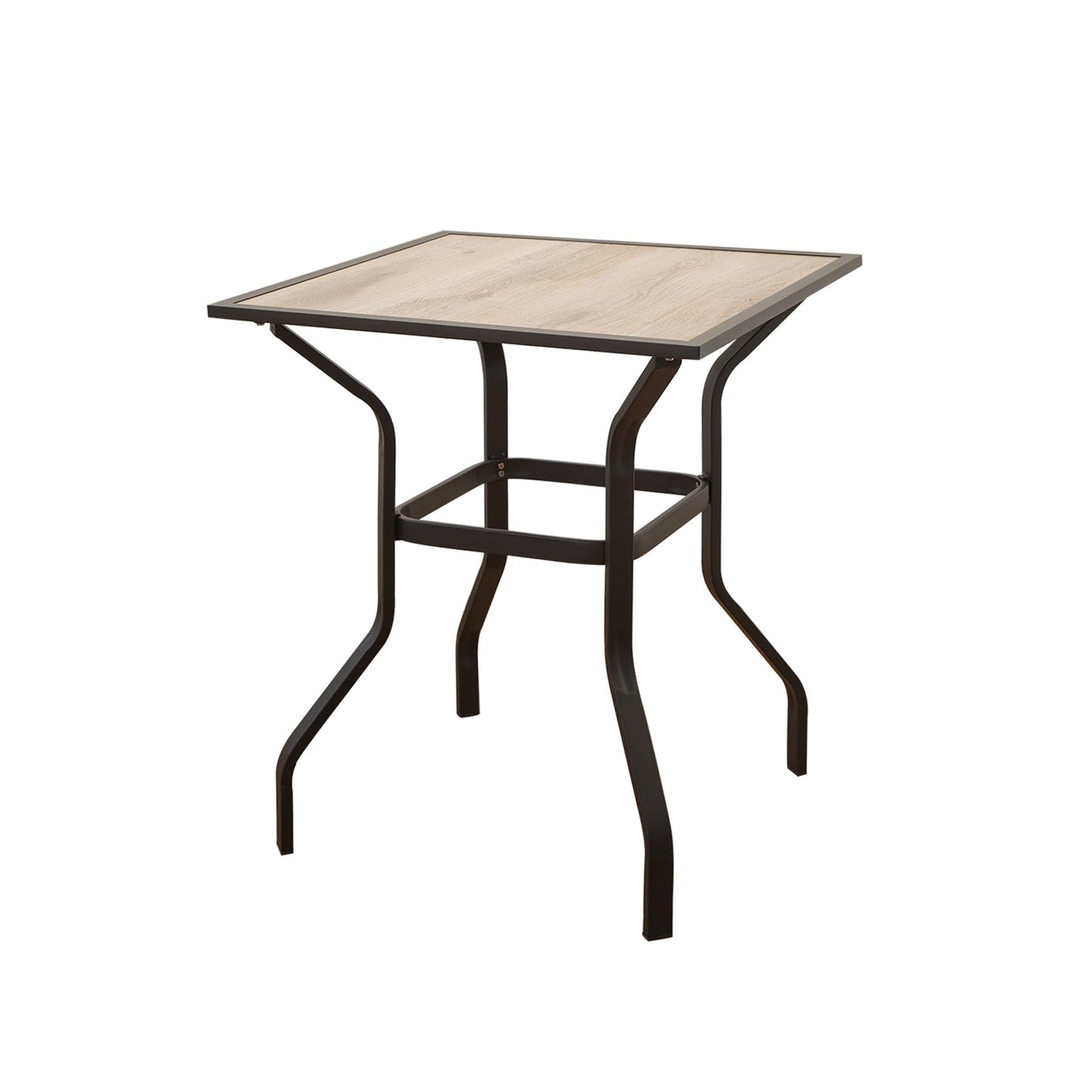 Outdoor Patio Bar Table Square Metal Table with Wood-Look Tabletop