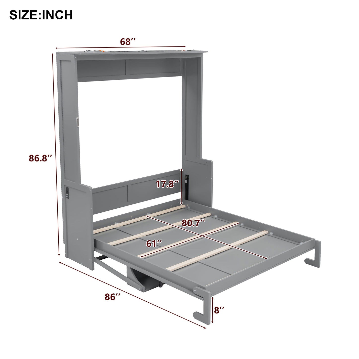 Murphy Bed With Desk, LED Lights & USB Charging Station