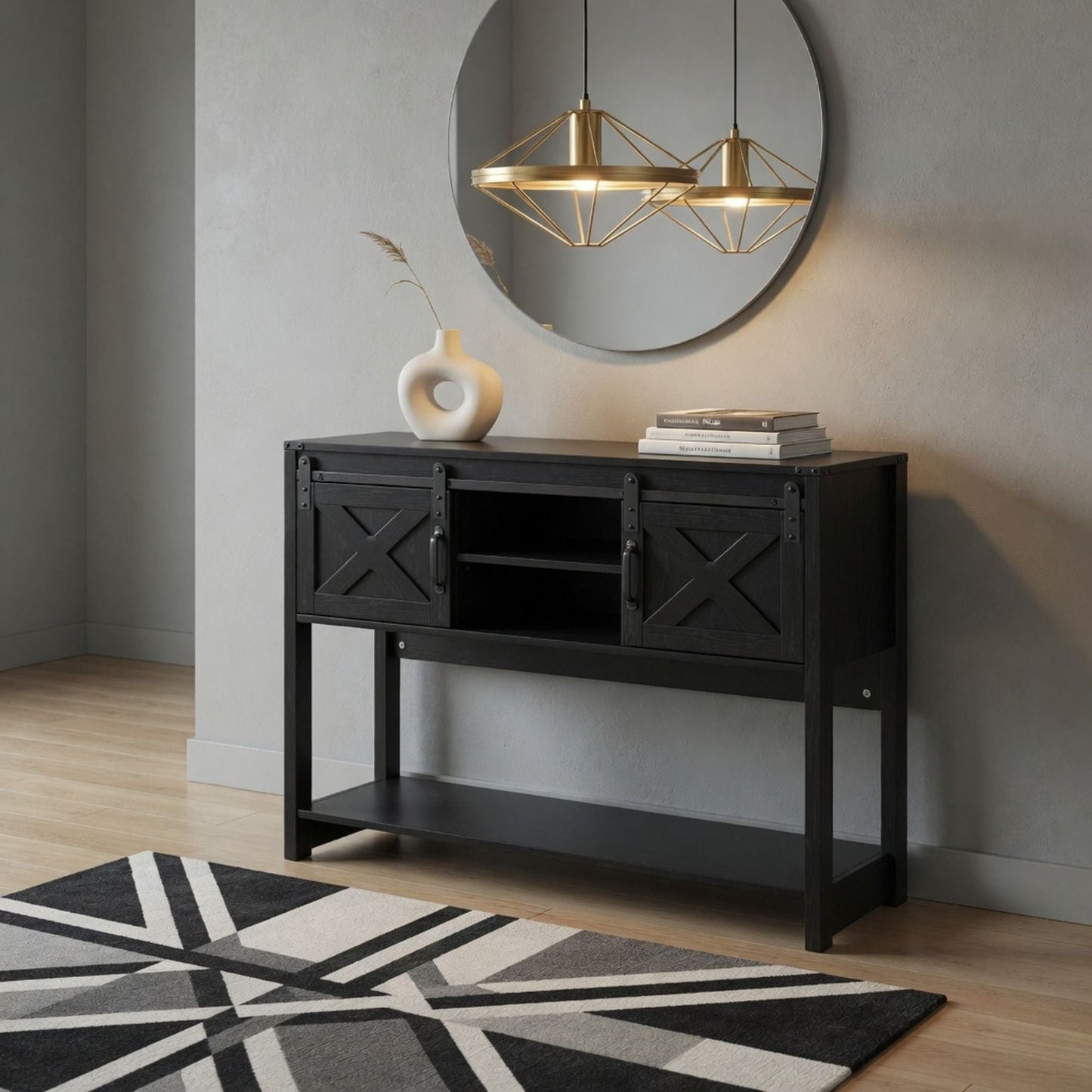 Farmhouse Entryway Table With Sliding Barn Door
