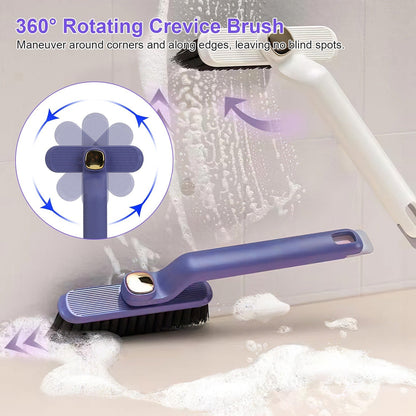 2 Pack Multi-Function Rotating Crevice Cleaning Brush Stiff Bristle Brush Gap Cleaner with 2-In-1 Clip and Spade for Tight Spaces Bathroom Kitchen