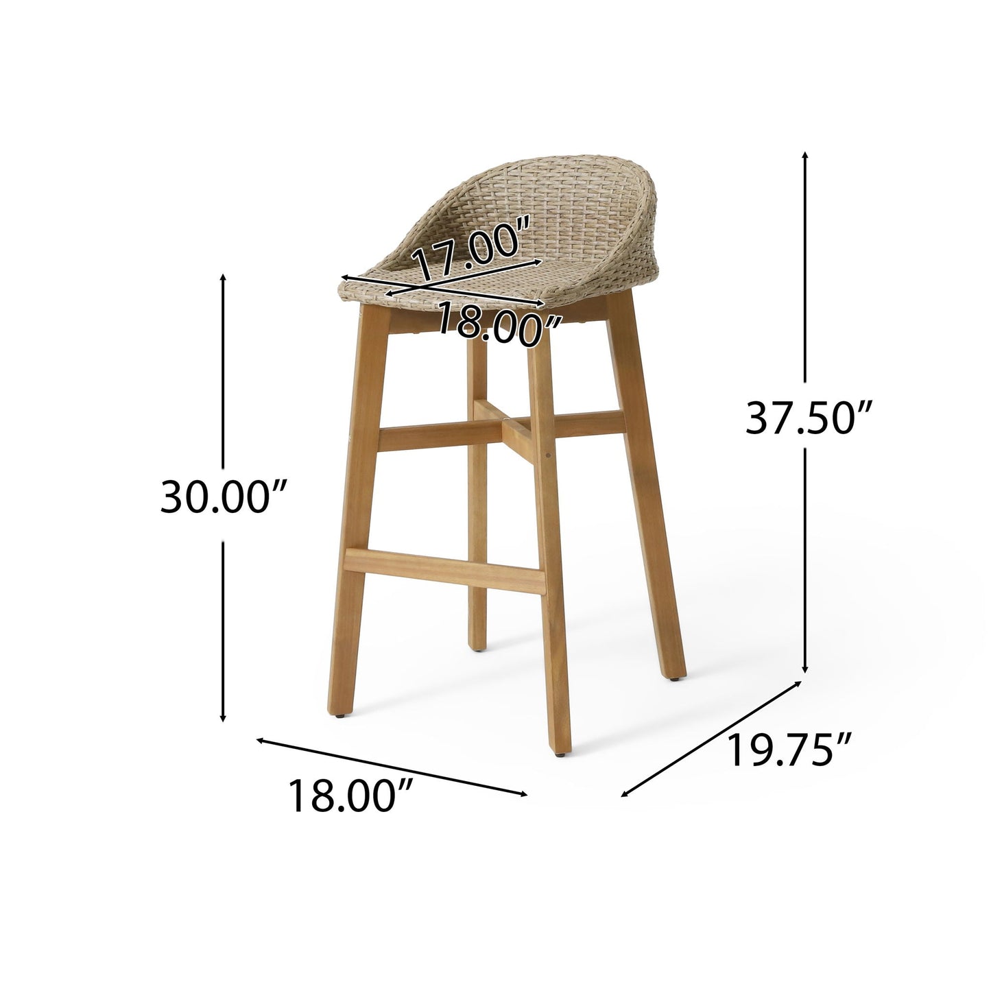 Beeson Outdoor Wicker and Acacia Wood Barstools Set, Water Resistant - Brown