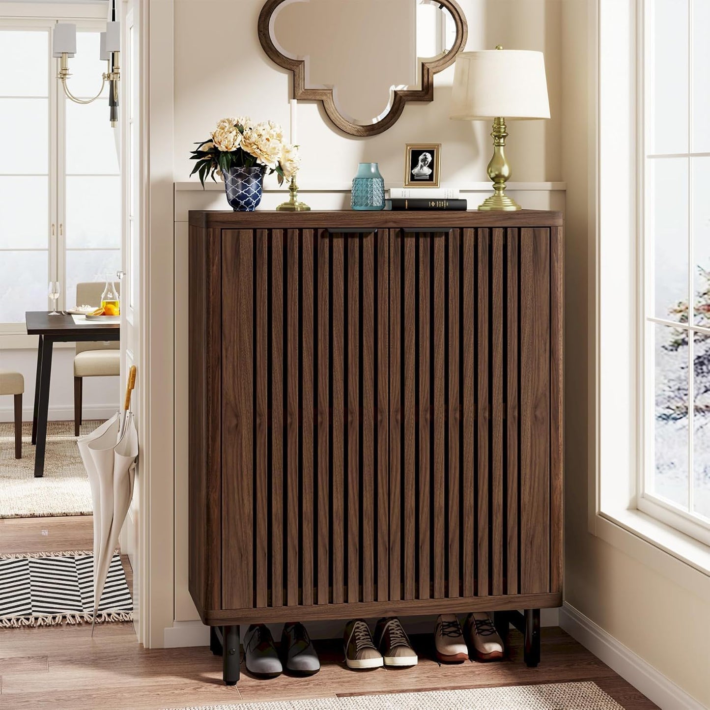 6 Tier Shoe Cabinet With Louvered Doors