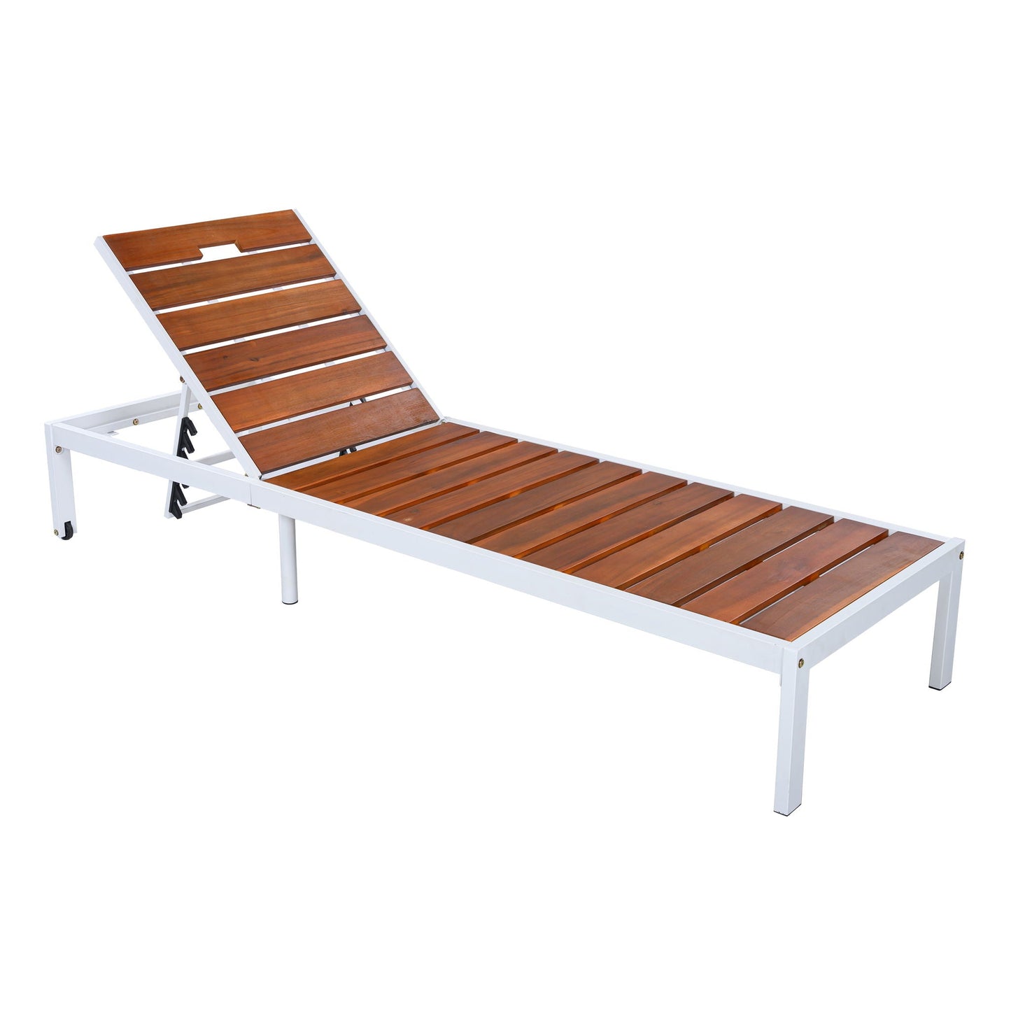 Outdoor Chaise Pool Lounge Chairs With Adjustable Backrest - Brown / White