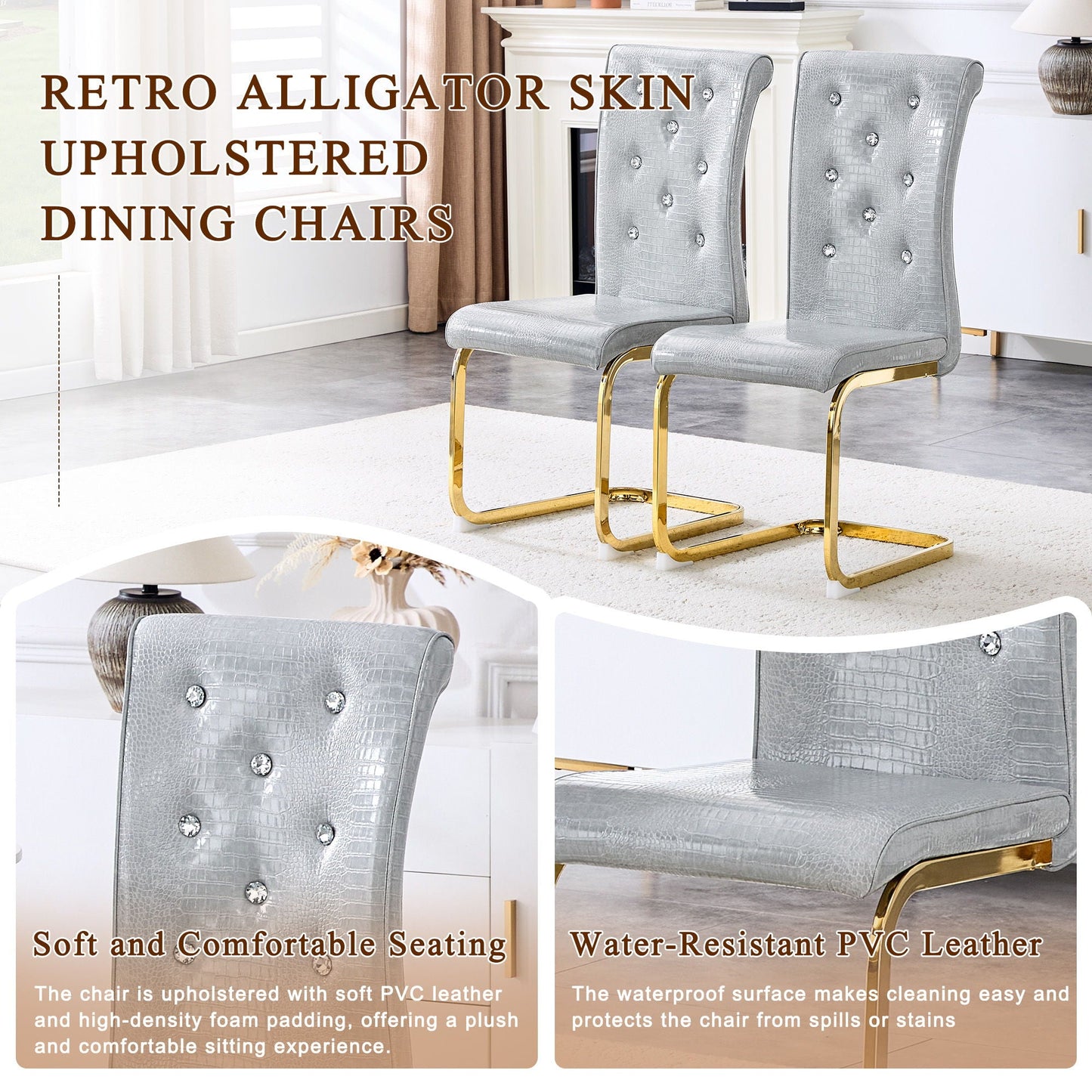 Elegant Design Alligator Skin Upholstered Dining Chairs