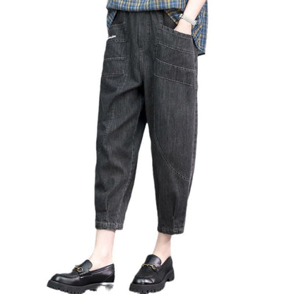 Loose-fitting Plus-size High-waisted Figure-flattering Cropped Denim Jeans