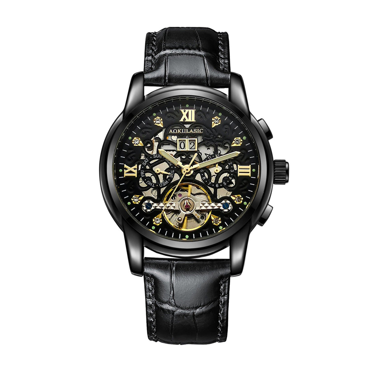 New Mens Large-rotor Skeleton Automatic Mechanical Watch