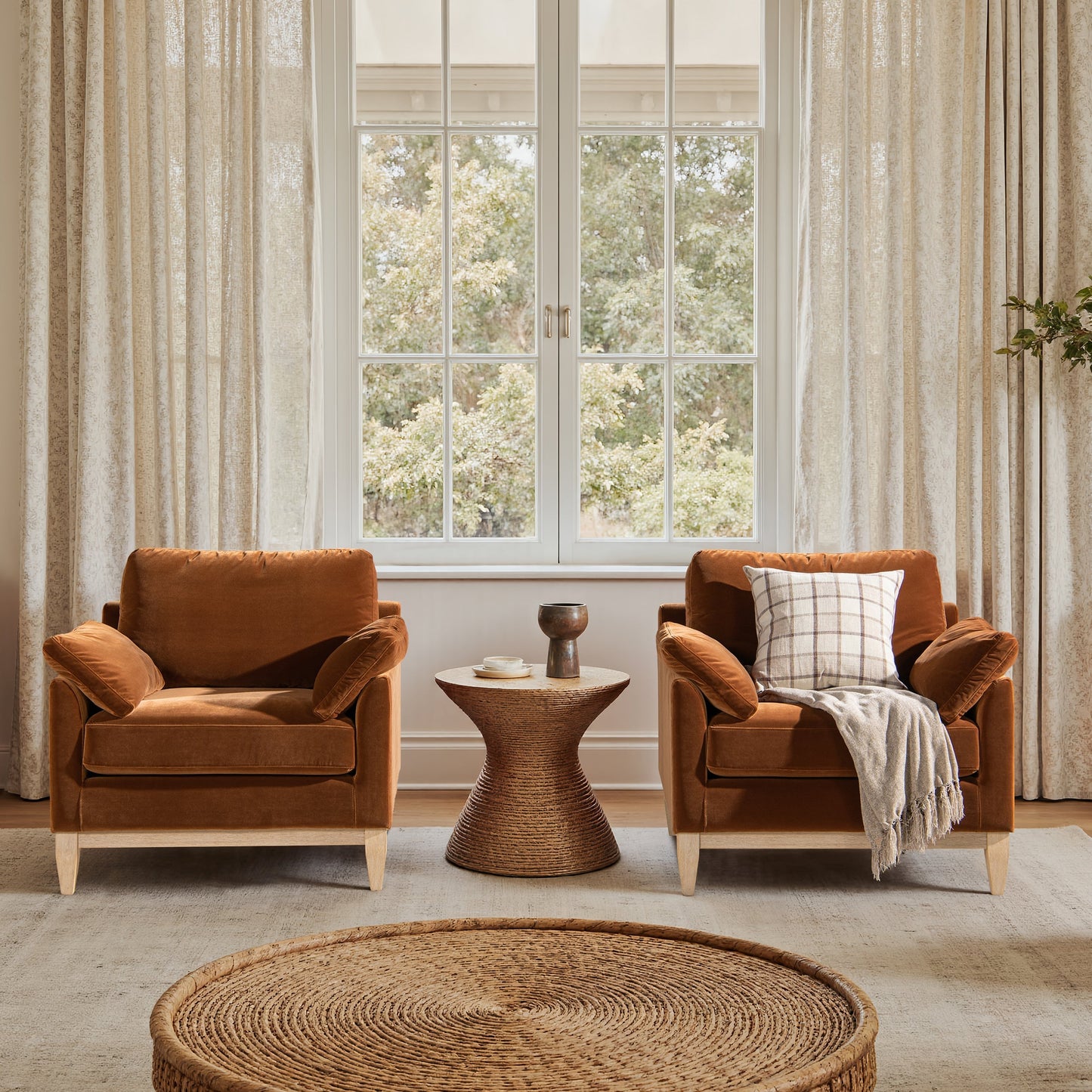 Pasadena 36" Wide Modern Farmhouse Accent Arm Chair, Burnt Orange Velvet