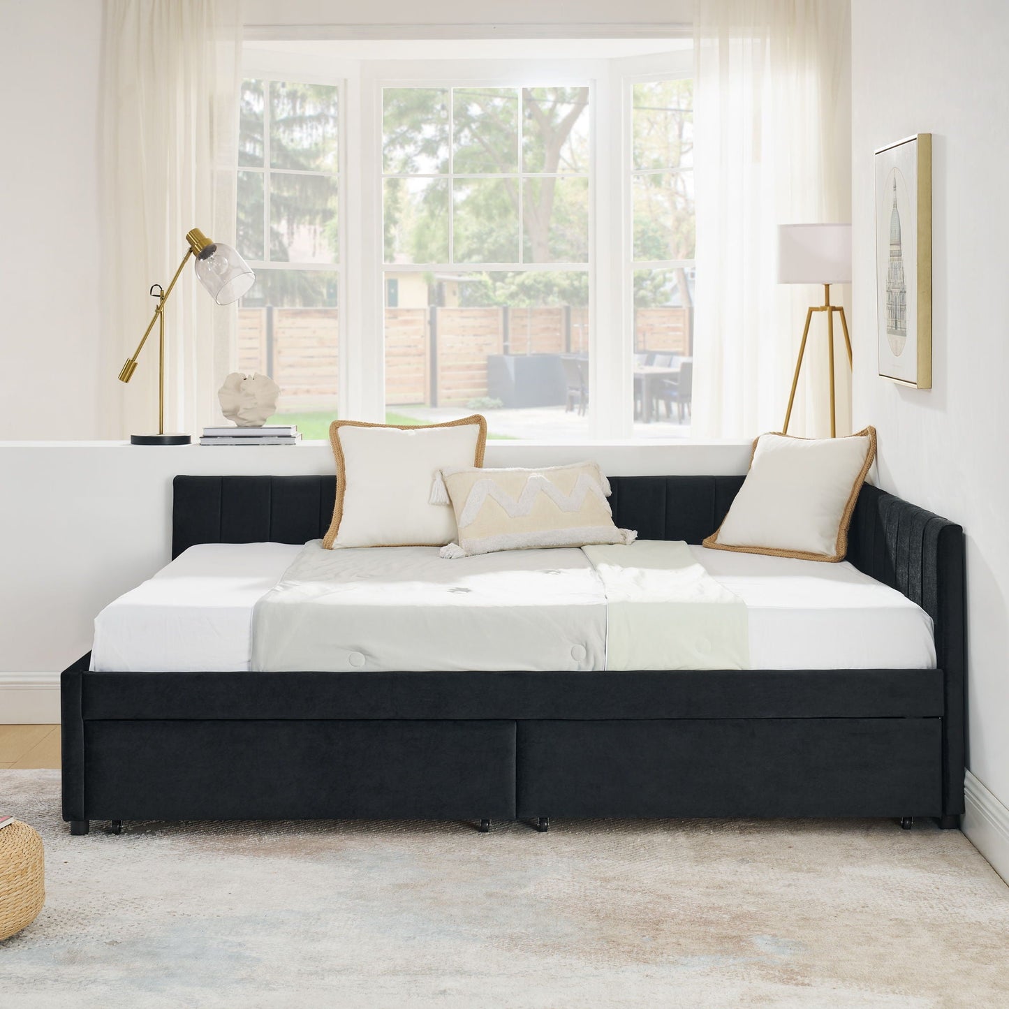 Upholstered Tufted Daybed Frame With Storage Drawers