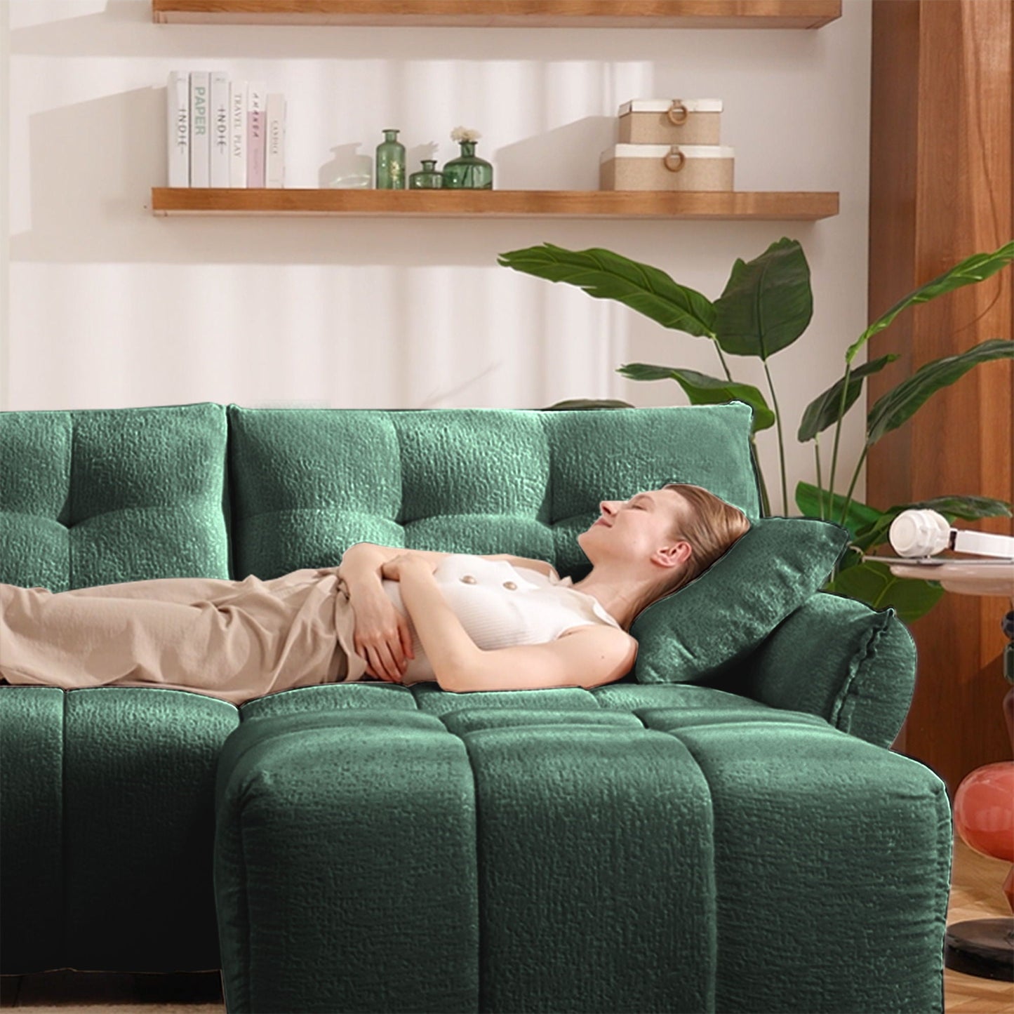 Modern Sofa & Pillows, Textured Cover, High Rebound Cushions