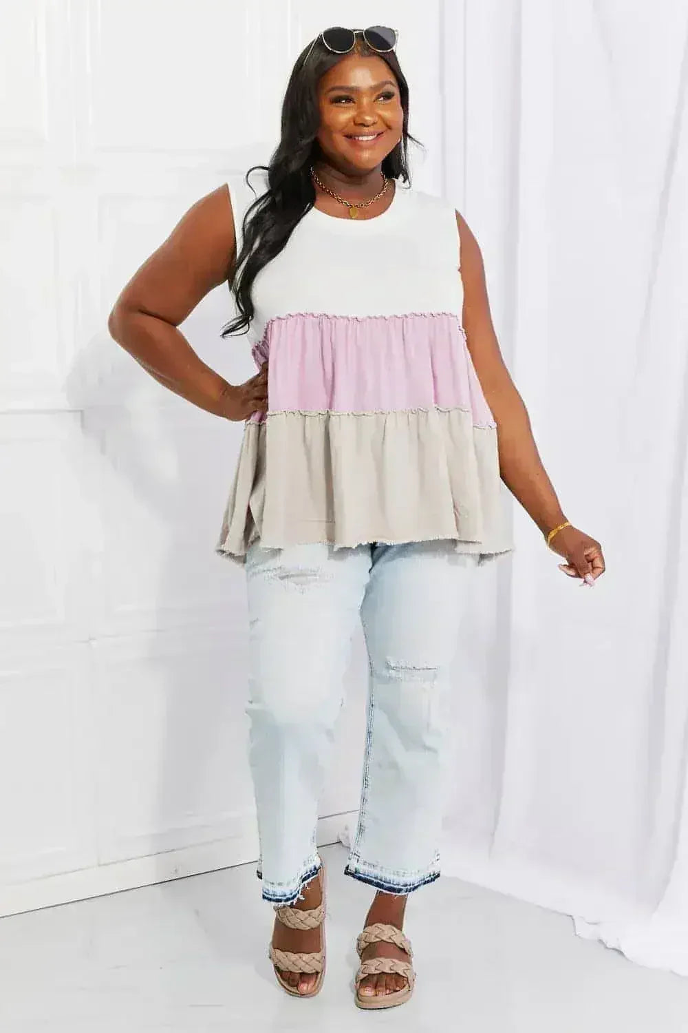 Lavender Color Block Baby doll Top - Sunset Design | Femstylo
