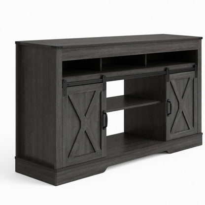 Farmhouse TV Stand With Sliding Barn Doors & Adjustable Storage