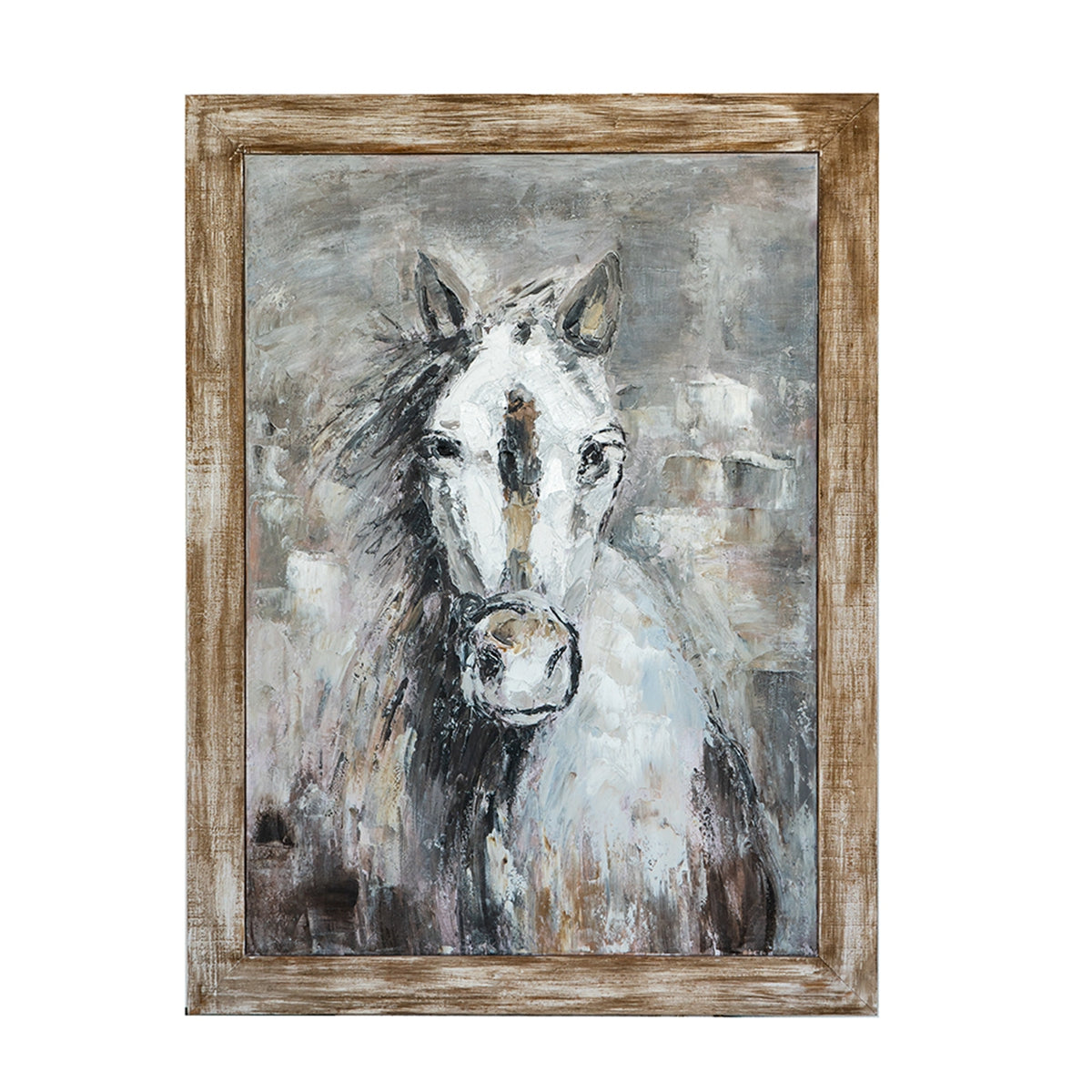 35.4x47.2x1.2" Hand-Painted White Horse Artwork
