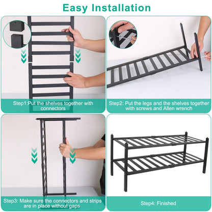 Bamboo Shoe Rack 2-Tier Stackable Shoe Shelf Free Standing Small Shoe Storage Organizer for Entryway Closet Bedroom Bathroom Living Room