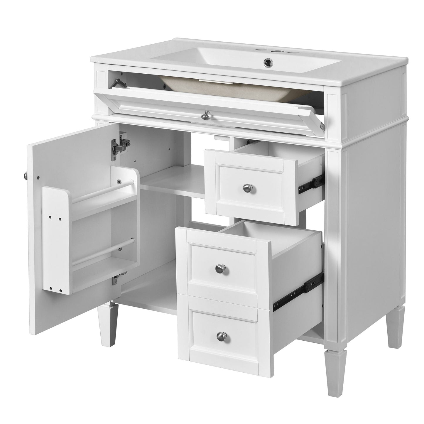 Bathroom Vanity With Top Sink, 2 Drawers & Tip Out Drawer