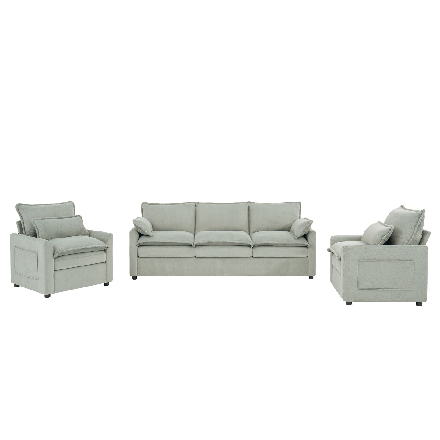 Modern Sofa Set With Double Layer Cushion And Side Storage Pockets