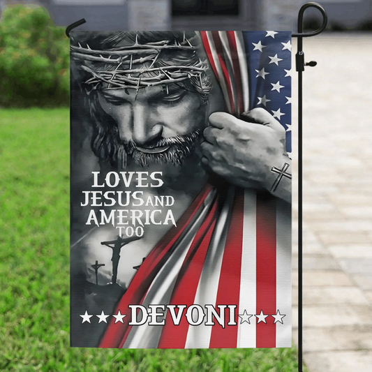 Personalized Patriotic Christian Flag - Independence Day Gift - Loves Jesus and America Too