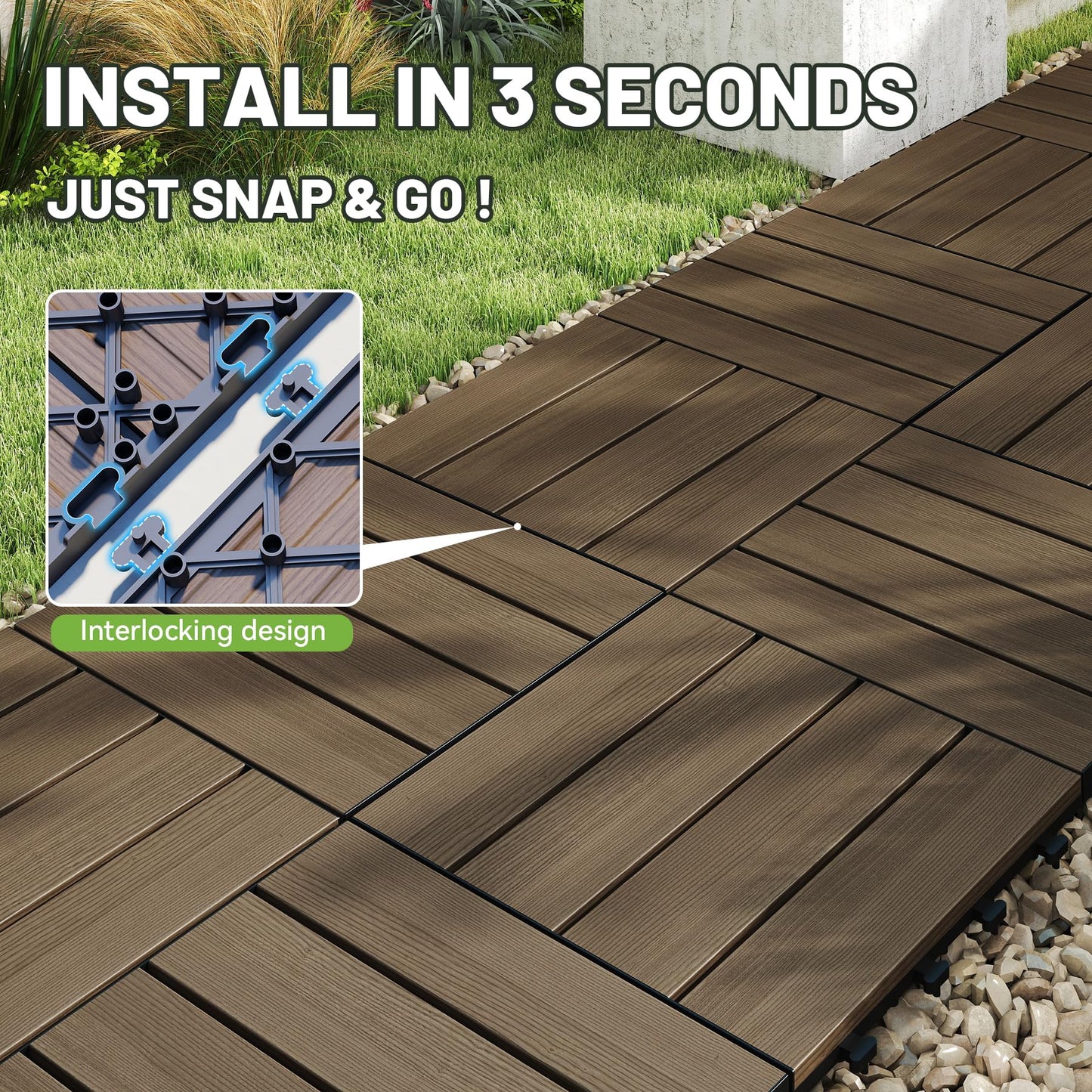 27 Pcs Interlocking Deck Tiles 12" x 12" HDPE Outdoor Flooring