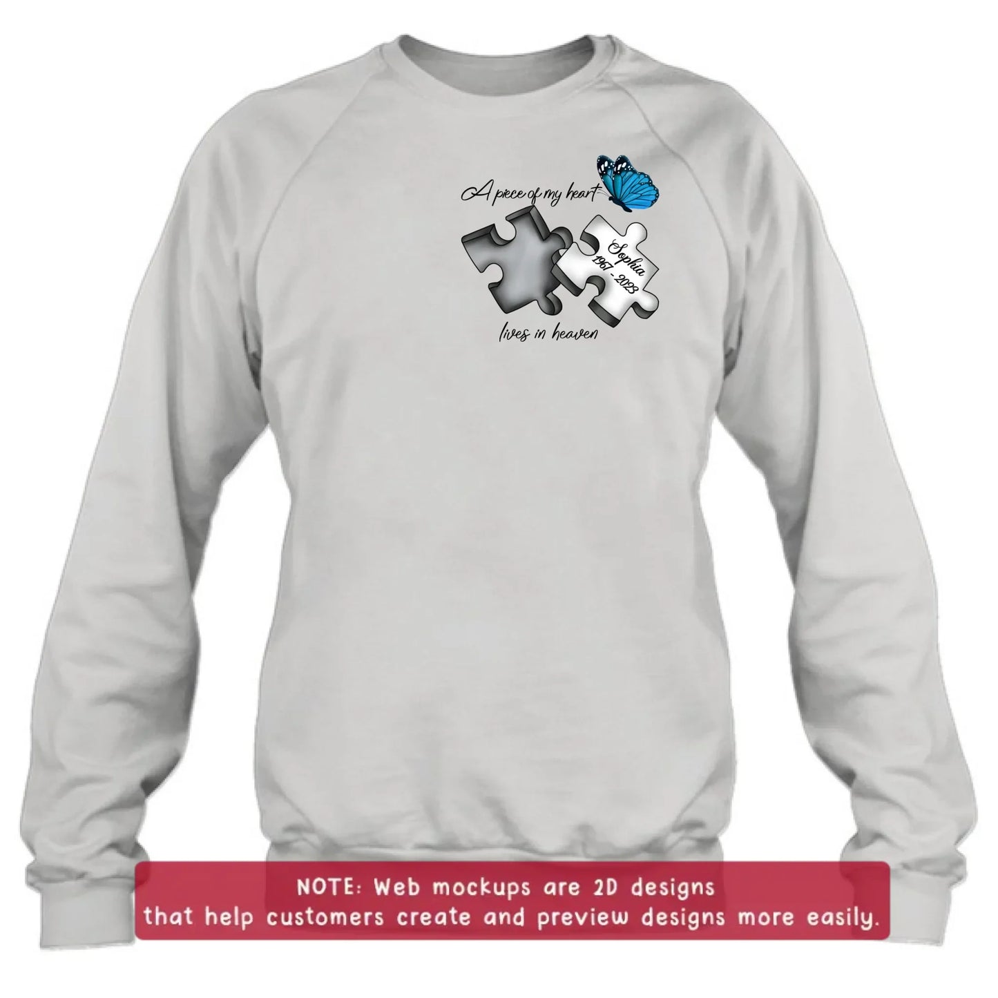 Personalized Memorial Embroidered T-Shirt/Hoodie/Sweater - Up to 5 Puzzles - Memorial Gift for Mother's Day/Father's Day - A Piece Of My Heart Lives In Heaven