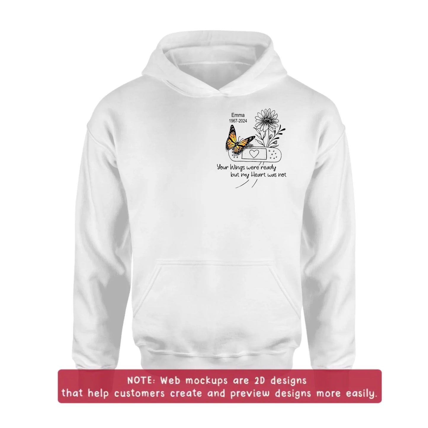 Personalized Memorial Butterfly Embroidered T-Shirt/Sweater/Hoodie - Memorial Gift for Mother's Day/Father's Day - Your Wings Were Ready But My Heart Was Not