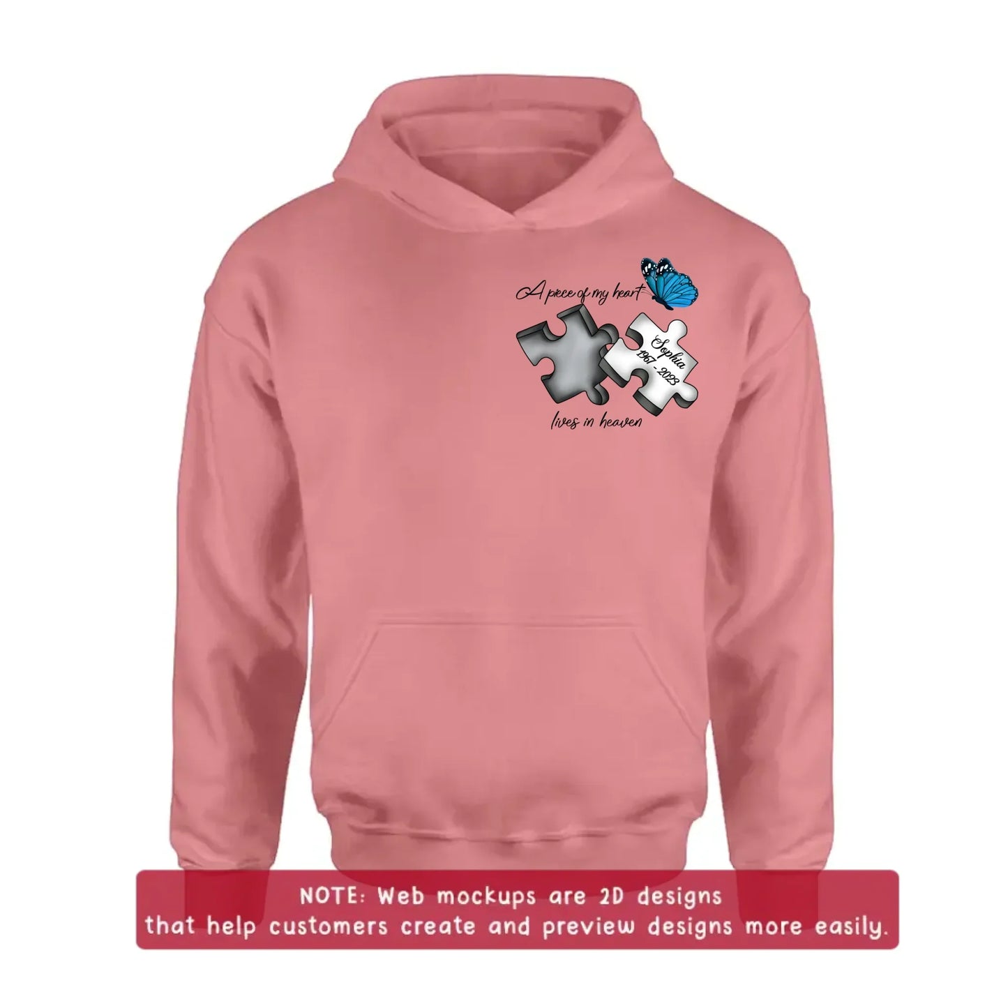 Personalized Memorial Embroidered T-Shirt/Hoodie/Sweater - Up to 5 Puzzles - Memorial Gift for Mother's Day/Father's Day - A Piece Of My Heart Lives In Heaven