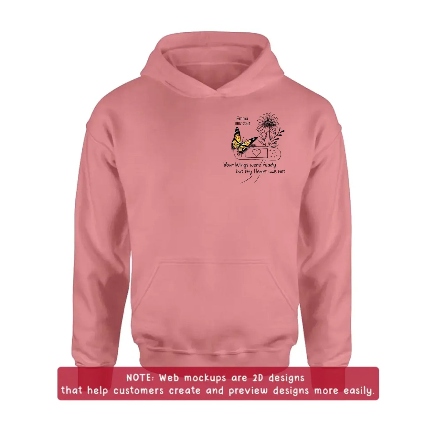 Personalized Memorial Butterfly Embroidered T-Shirt/Sweater/Hoodie - Memorial Gift for Mother's Day/Father's Day - Your Wings Were Ready But My Heart Was Not