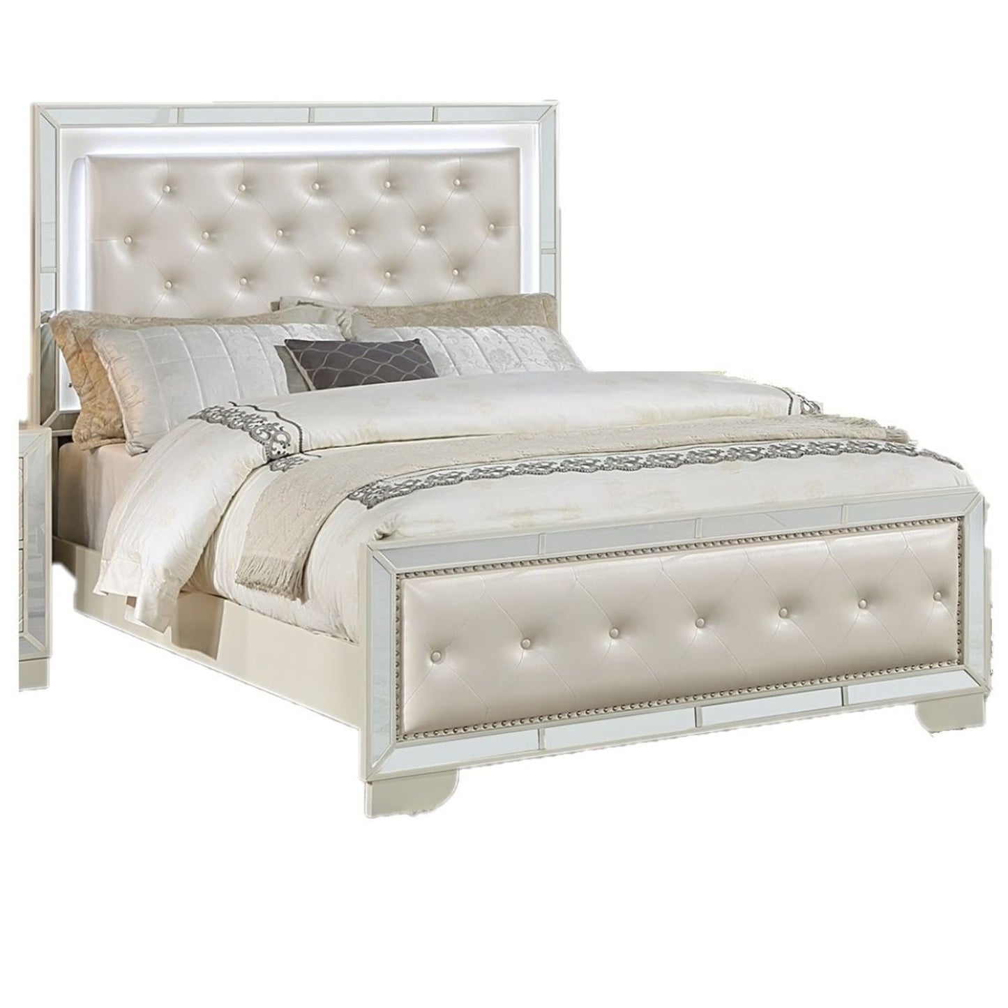 3 Piece Bedroom Set, Bed With LED Lights And 2 Nightstands