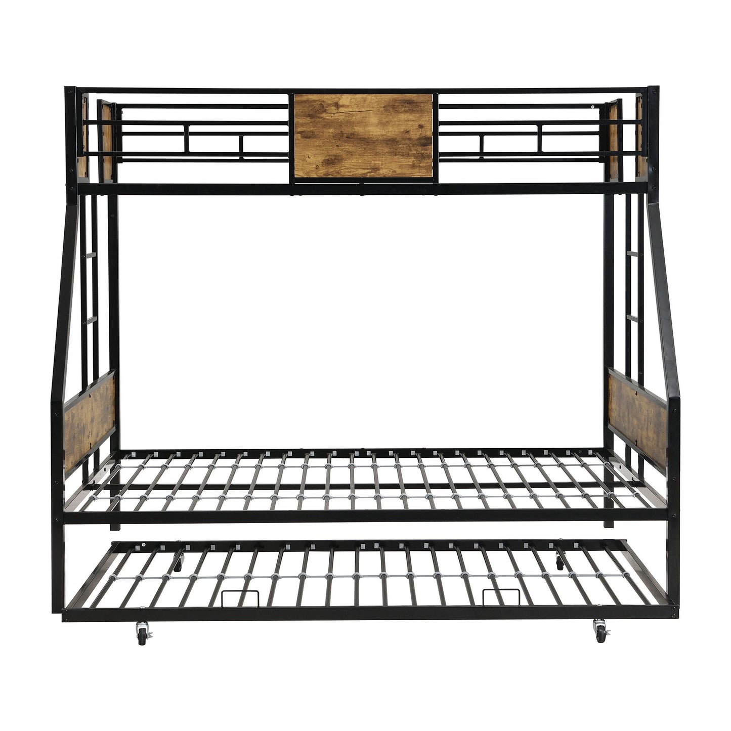 Modern Metal Bunk Bed With Side Ladders And Guardrail
