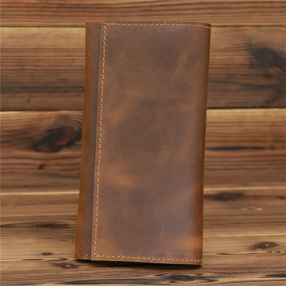 Retro Crazy Horse Leather Men's Long Wallet Handbag