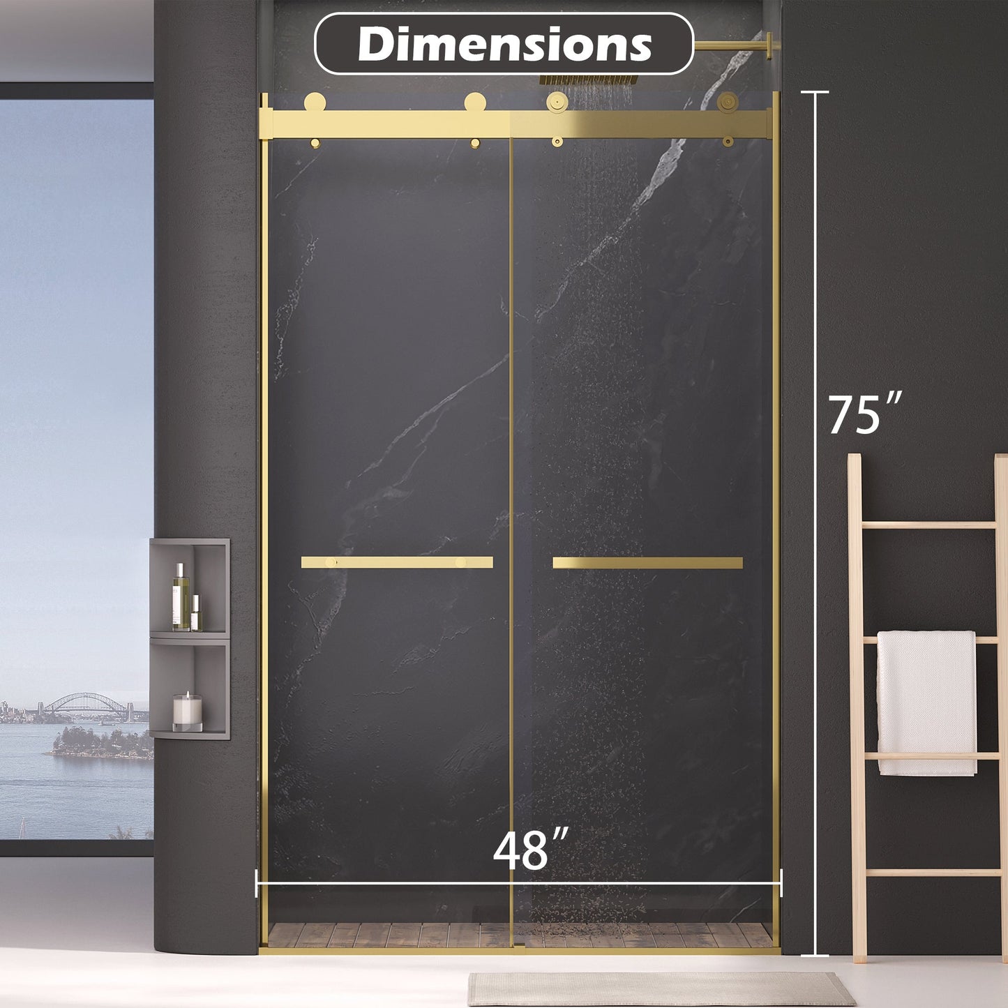 Dual Sliding Frameless Shower Door 44-48 in W x 75 in H
