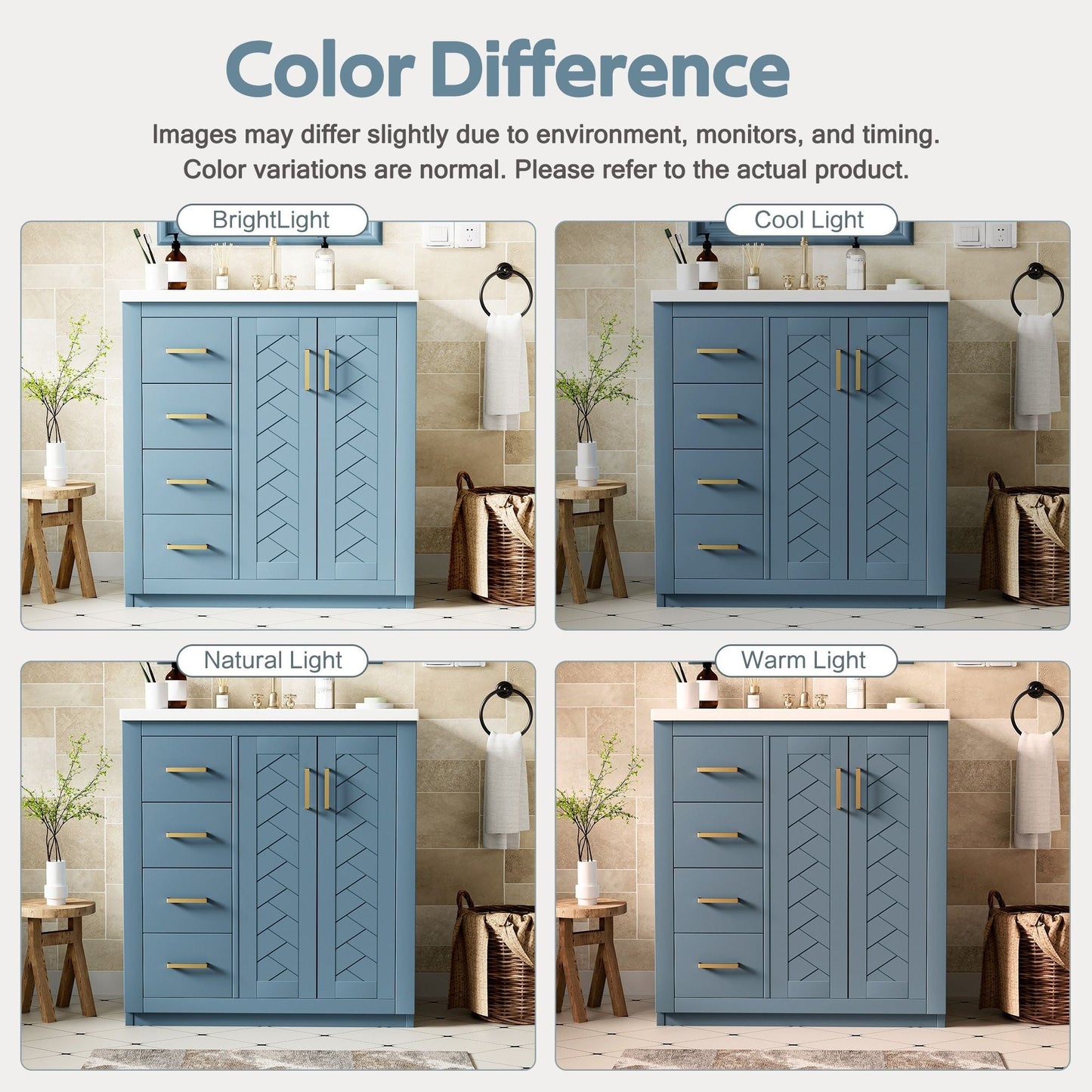 Ceramic Sink Combo, Freestanding Vanity Set With 3 Drawers & Soft Closing Doors