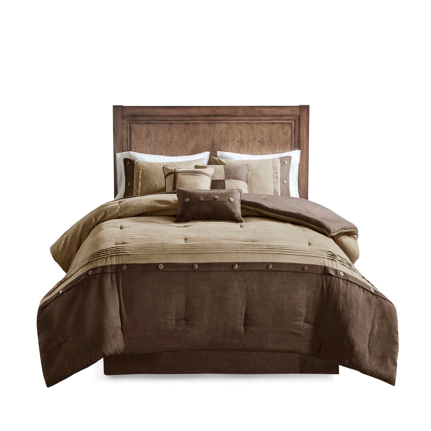 7 Piece Faux Suede Comforter Set Brown King