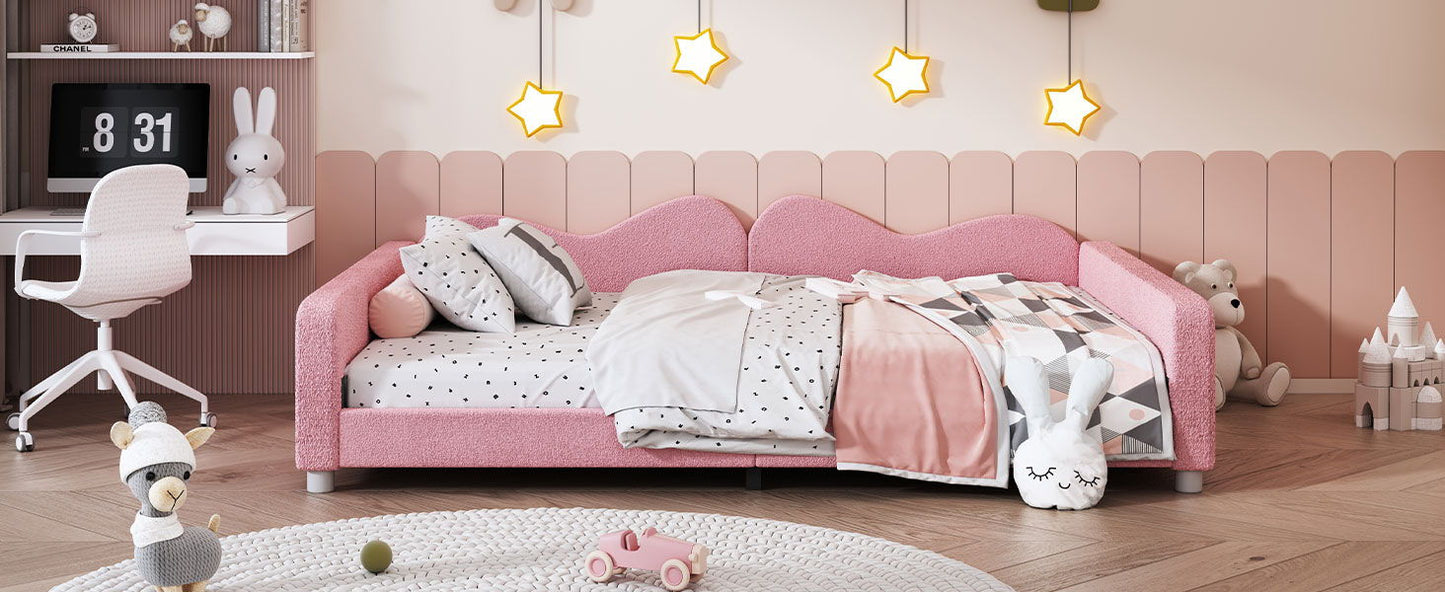 Upholstered Daybed, Sherpa Fabric Sofabed With Cloud-Shaped Backrest