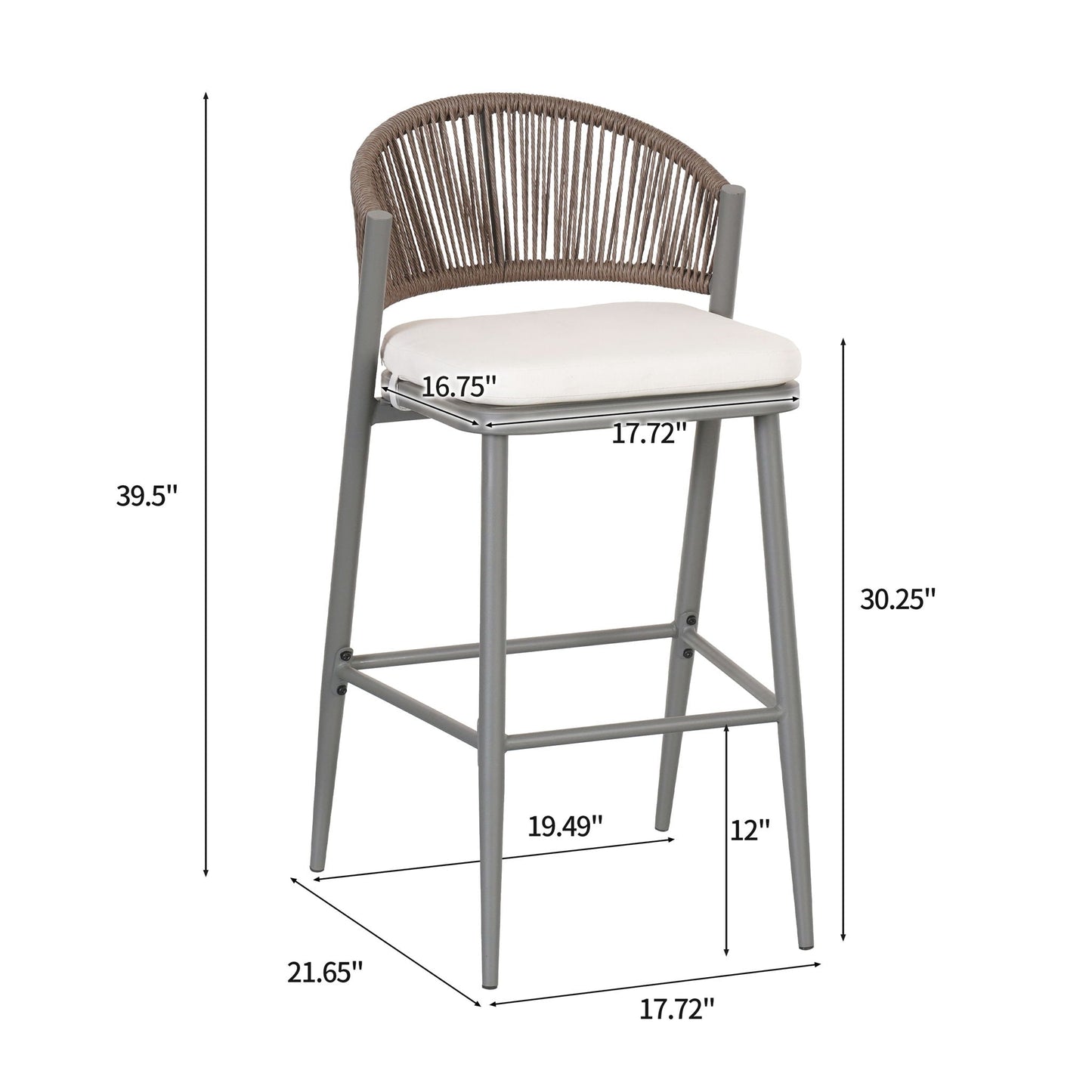 Outdoor Bar Height Metal Frame Counter Stools with Scallop-Shaped Backrest & Water-Resistant Cushions