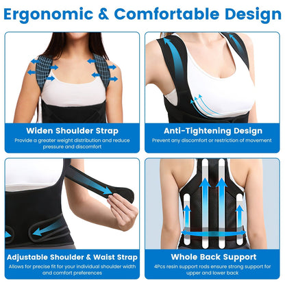 Posture Corrector for Women Men Adjustable Back Brace Posture Trainer Improve Hunchback Slouching Kyphosis Correction Invisible Under Clothes Upper Ba