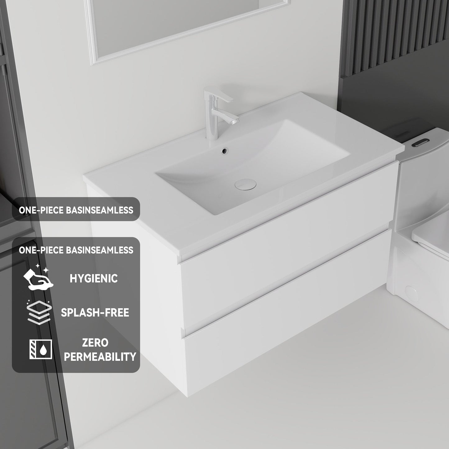30 Inch Floating Bathroom Vanity with Sink, Soft-Close Drawer, Ceramic Sink, Plywood