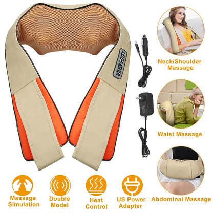 Neck Shoulder Massager Electric Back Massage Cape with Heat Deep Tissue 3D Kneading Massage Neck Waist Shiatsu Massager Pillow for Muscles Pain Relief