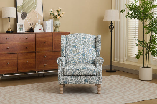 Modern Accent Chair with Retro Wood Legs and Floral Design