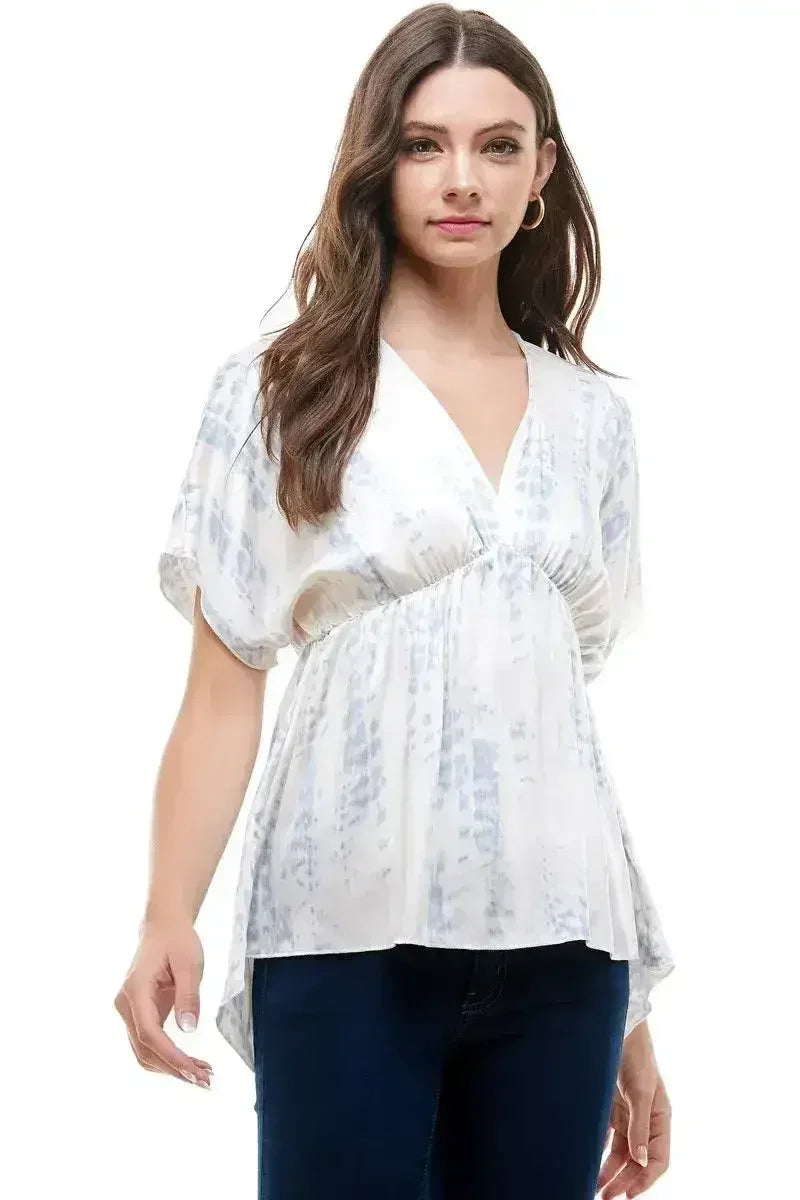 Flow V-Neck Tie-Dye Top – Relaxed Fit & Dolman Sleeves | Femstylo
