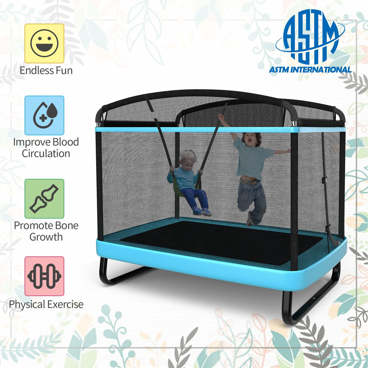 6 Feet Kids Entertaining Trampoline with Swing Safety Fence-Blue