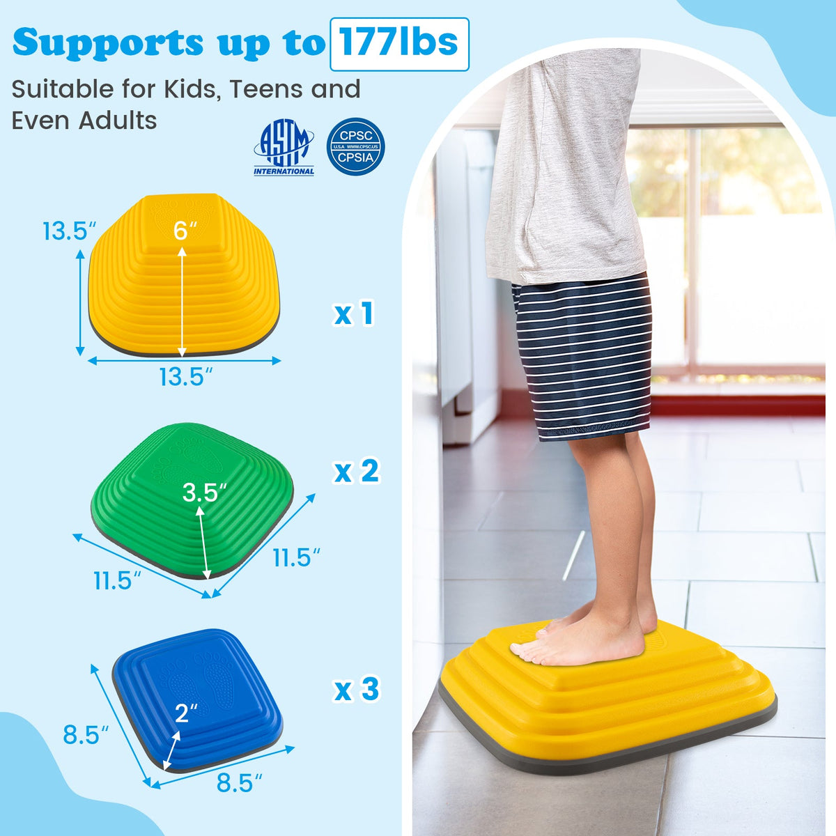 6 Pieces Kids Stepping Stone Square Balance Blocks Indoor Outdoor-Multicolor