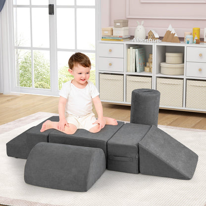 6-Piece Baby Climbing Blocks with 30D High-Density Foam and Carrying Handles-Gray