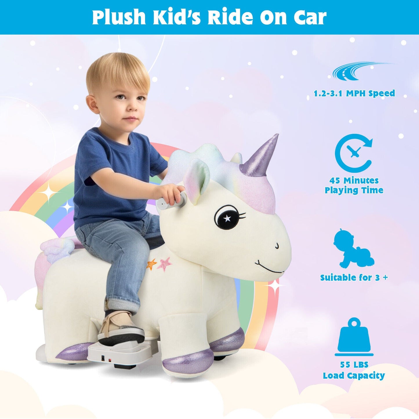 6V Electric Animal Ride On Toy with Music and Handlebars-Beige