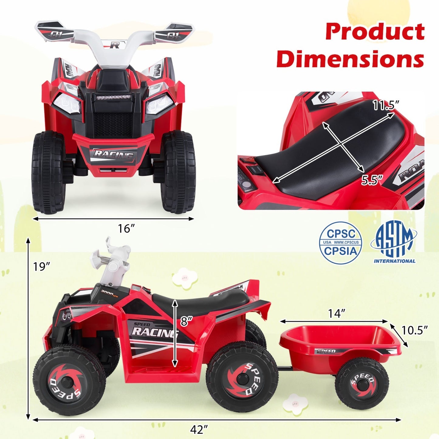 Kids Electric ATV Quad with Detachable Trailer 6V