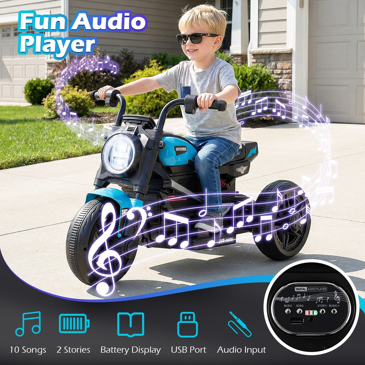 6V Kids Electric Motorcycle with LED Headlight and Music for Toddlers Aged 3-5